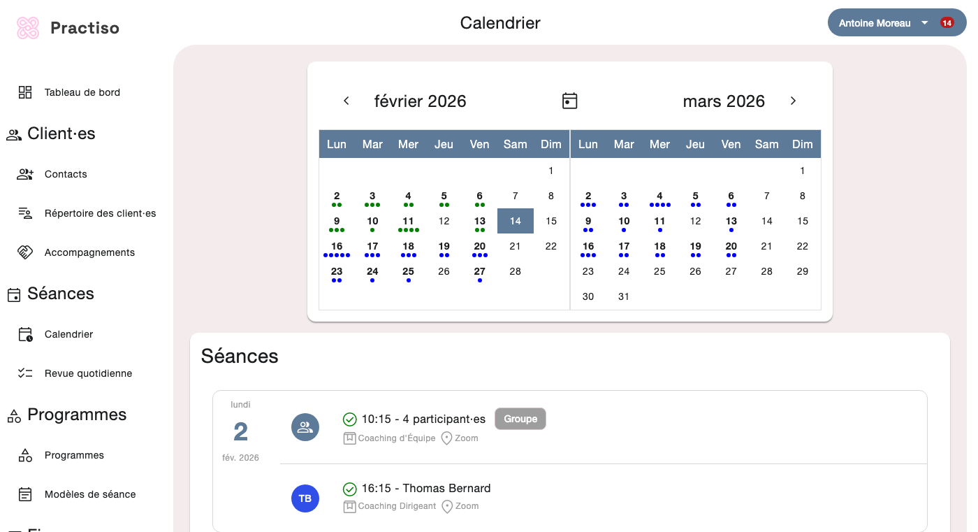 Gestion des séances